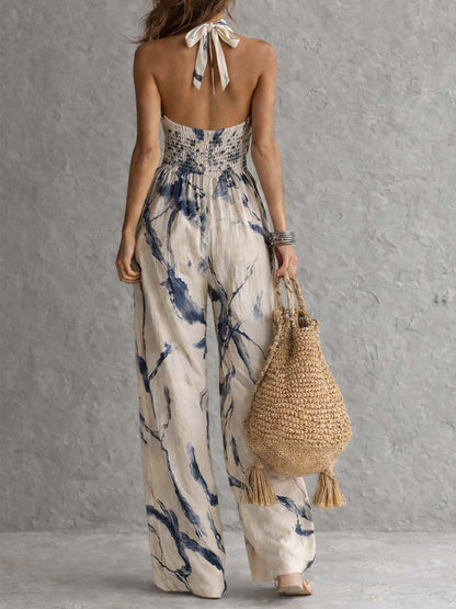 Juno | Ink | Wash Halter Wide | Leg Jumpsuit