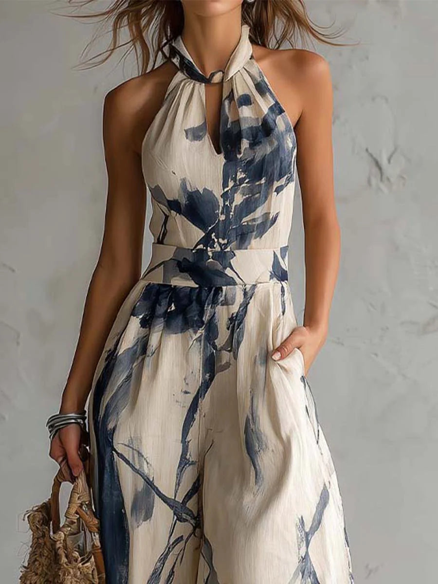 Juno | Ink | Wash Halter Wide | Leg Jumpsuit