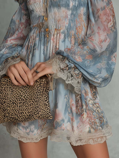 Romantic Floral Off-Shoulder Ruched Mini Dress