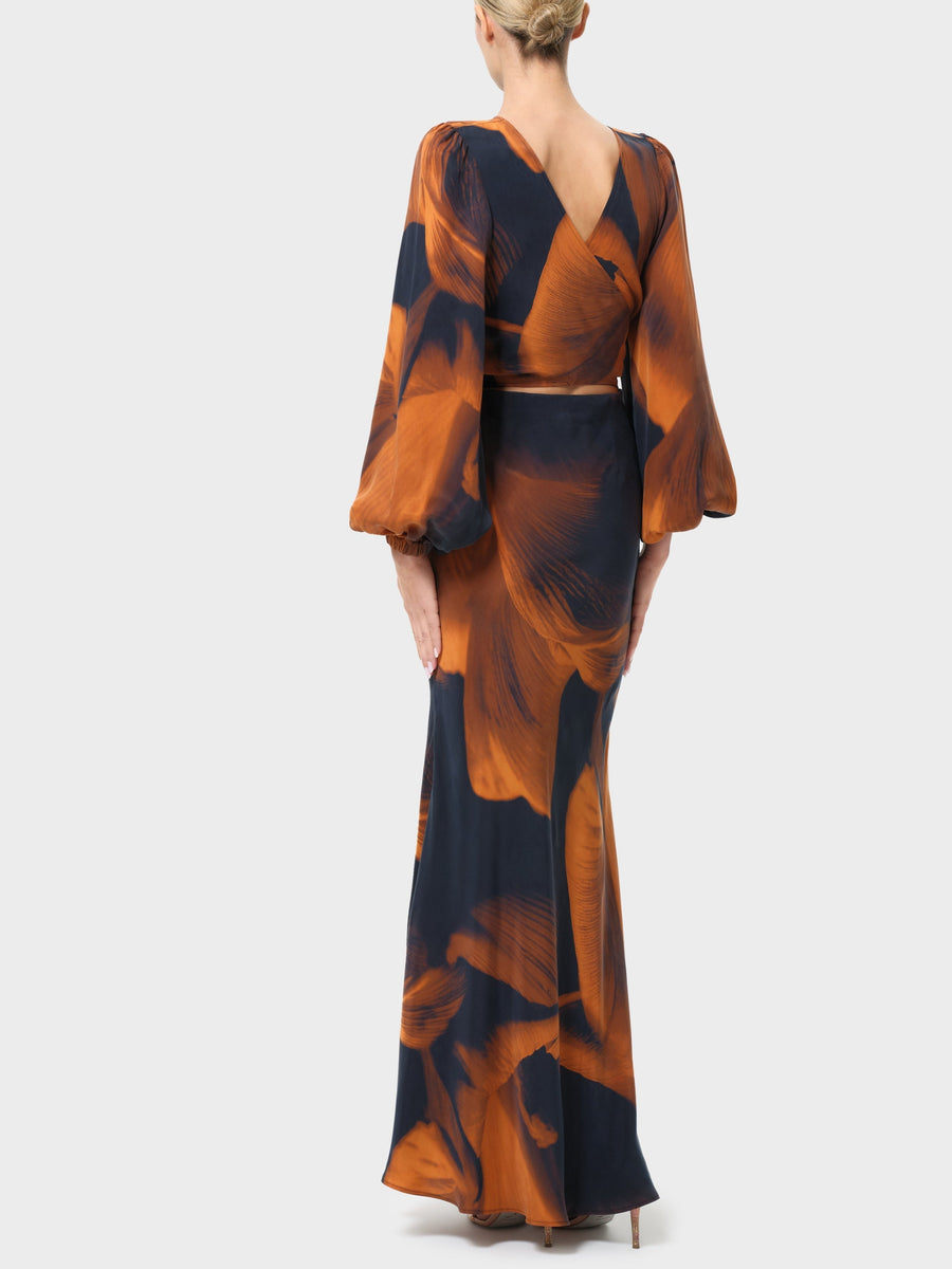 Adele | Navy and Brown Abstract-print Reversible Top and Skirt Set