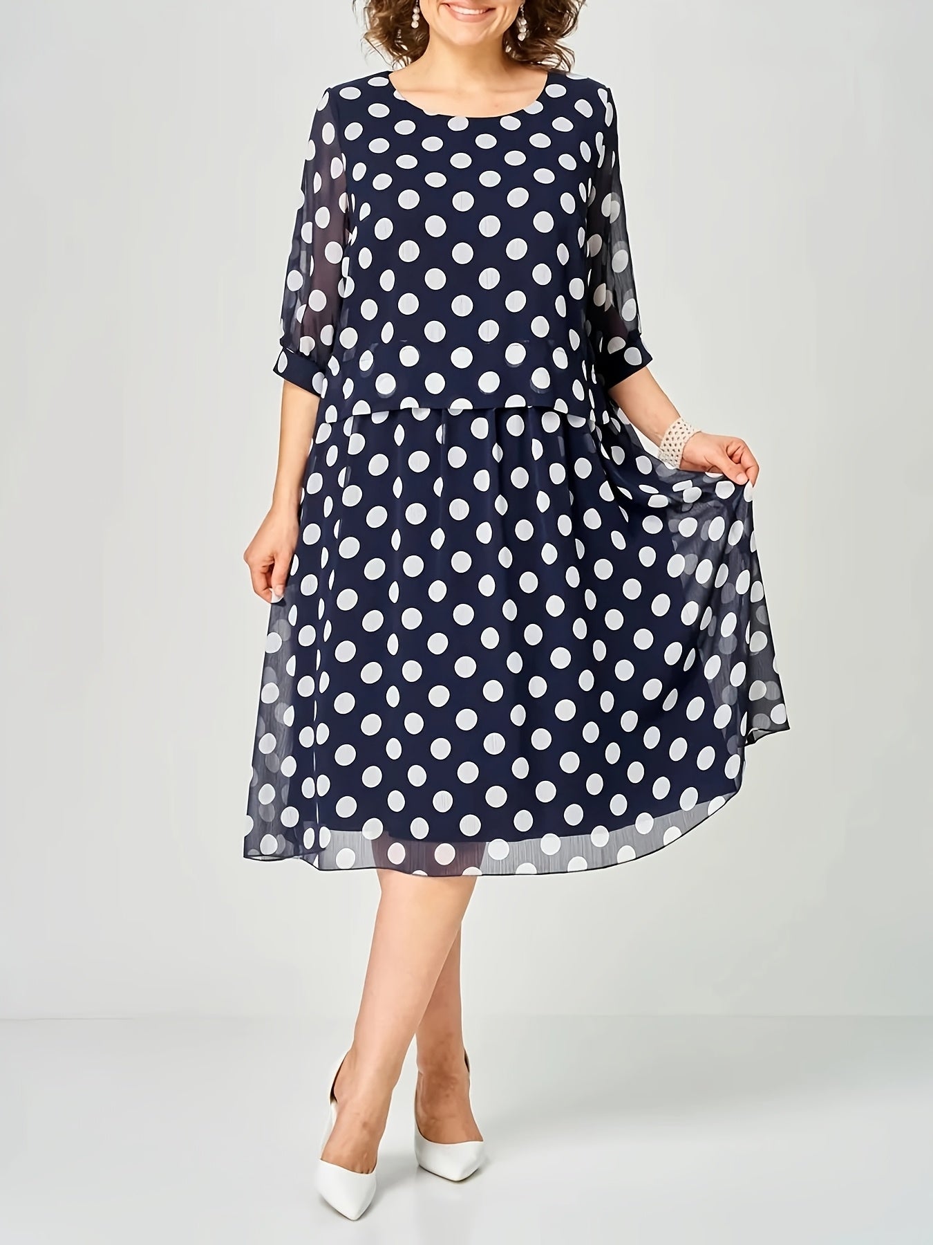 Estelle | Layered Polka Dot Chiffon Dress