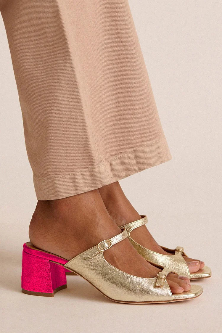 Chunky Slingback Block-Toe Heels