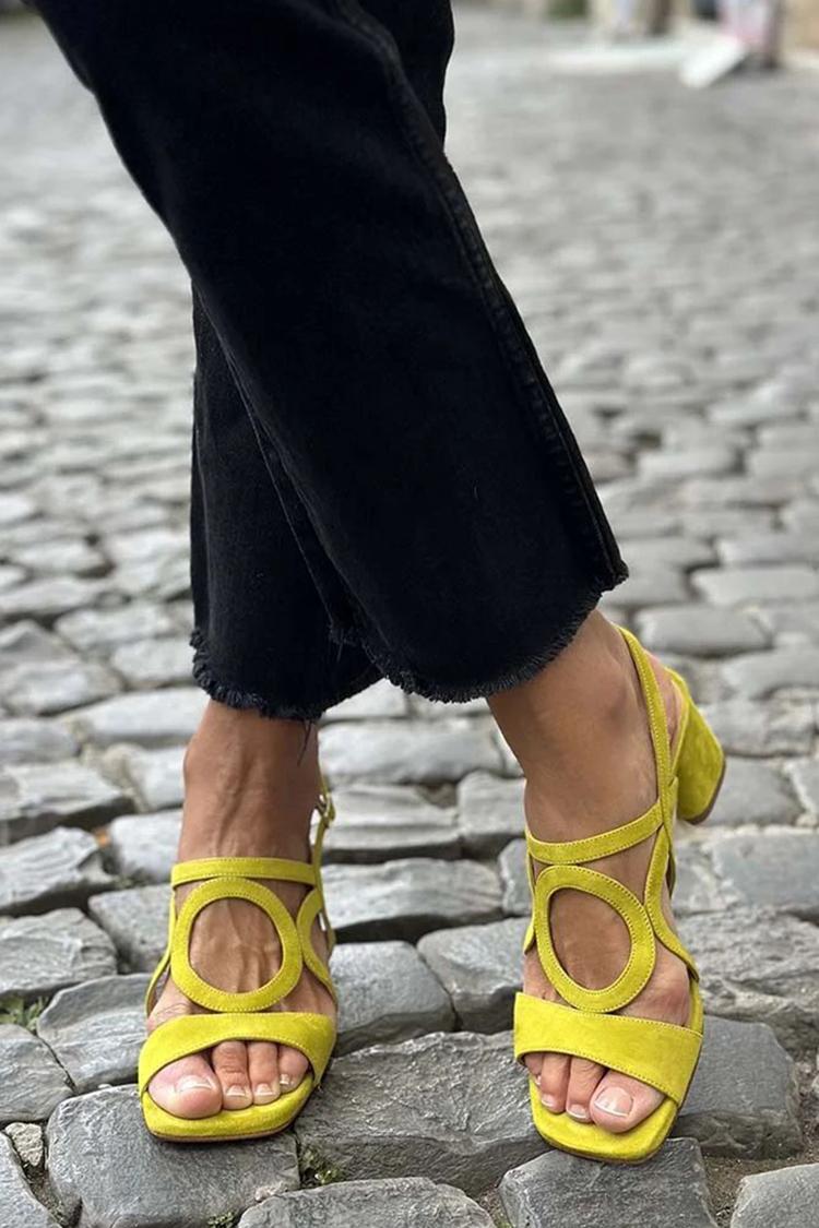 Square-Toe Sandals with Round Cutout