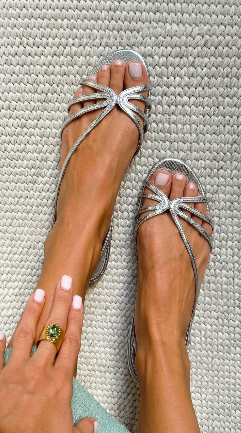 Sandalias metalizadas con efecto serpiente y tiras