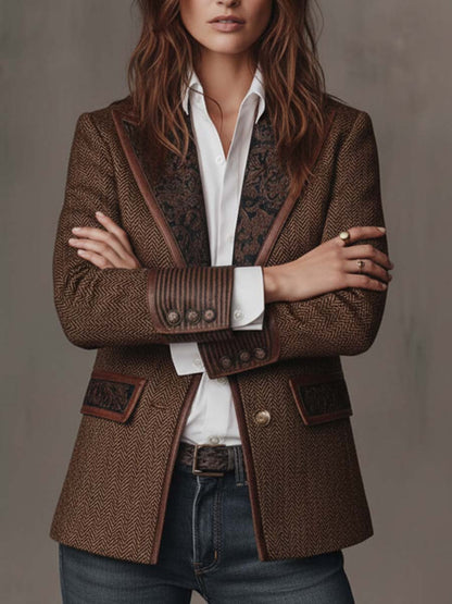 Valeria | Herringbone Printed Panel Blazer