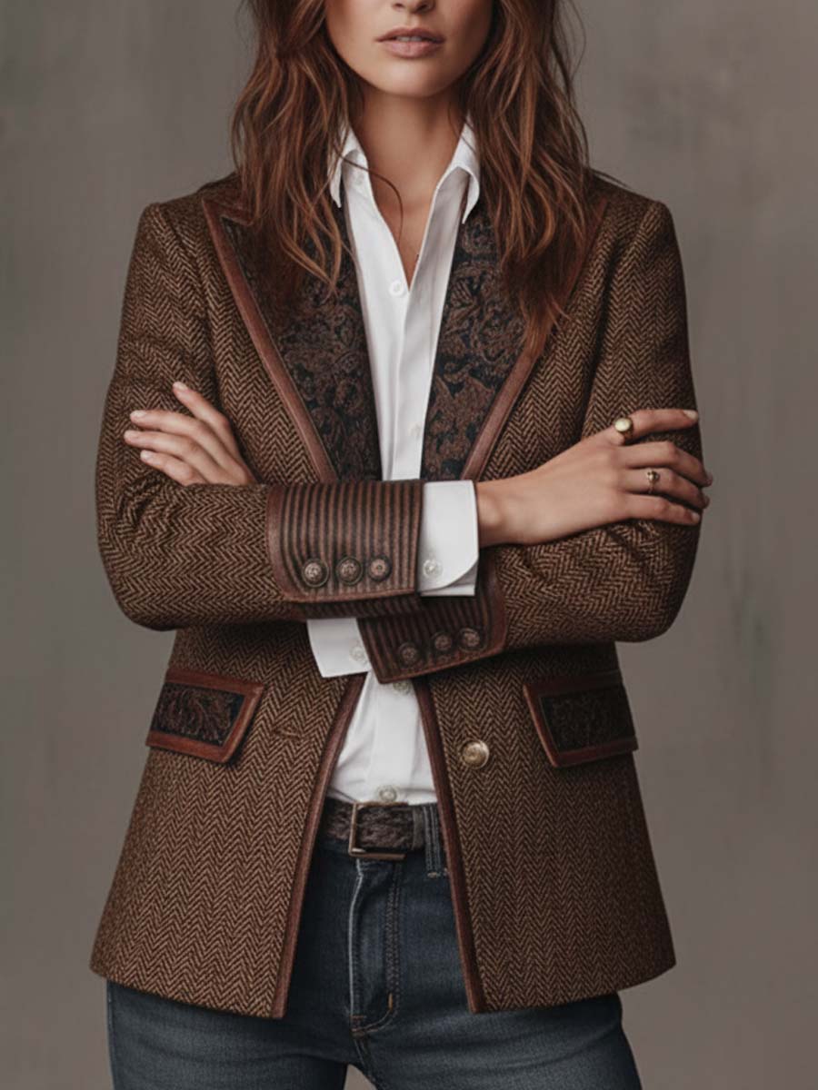 Valeria | Herringbone Printed Panel Blazer