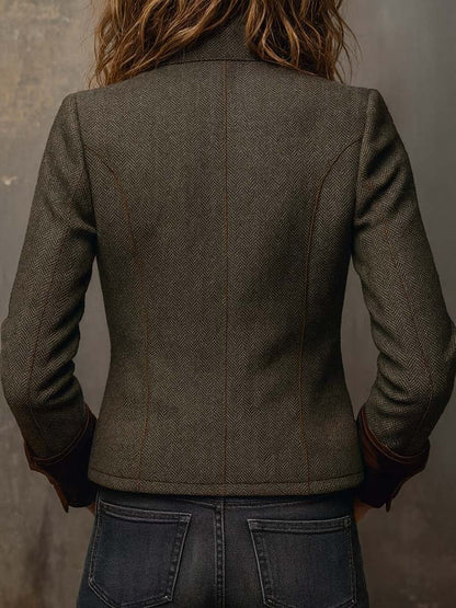 Aurelia | Vintage Herringbone Contrast Trim Blazer