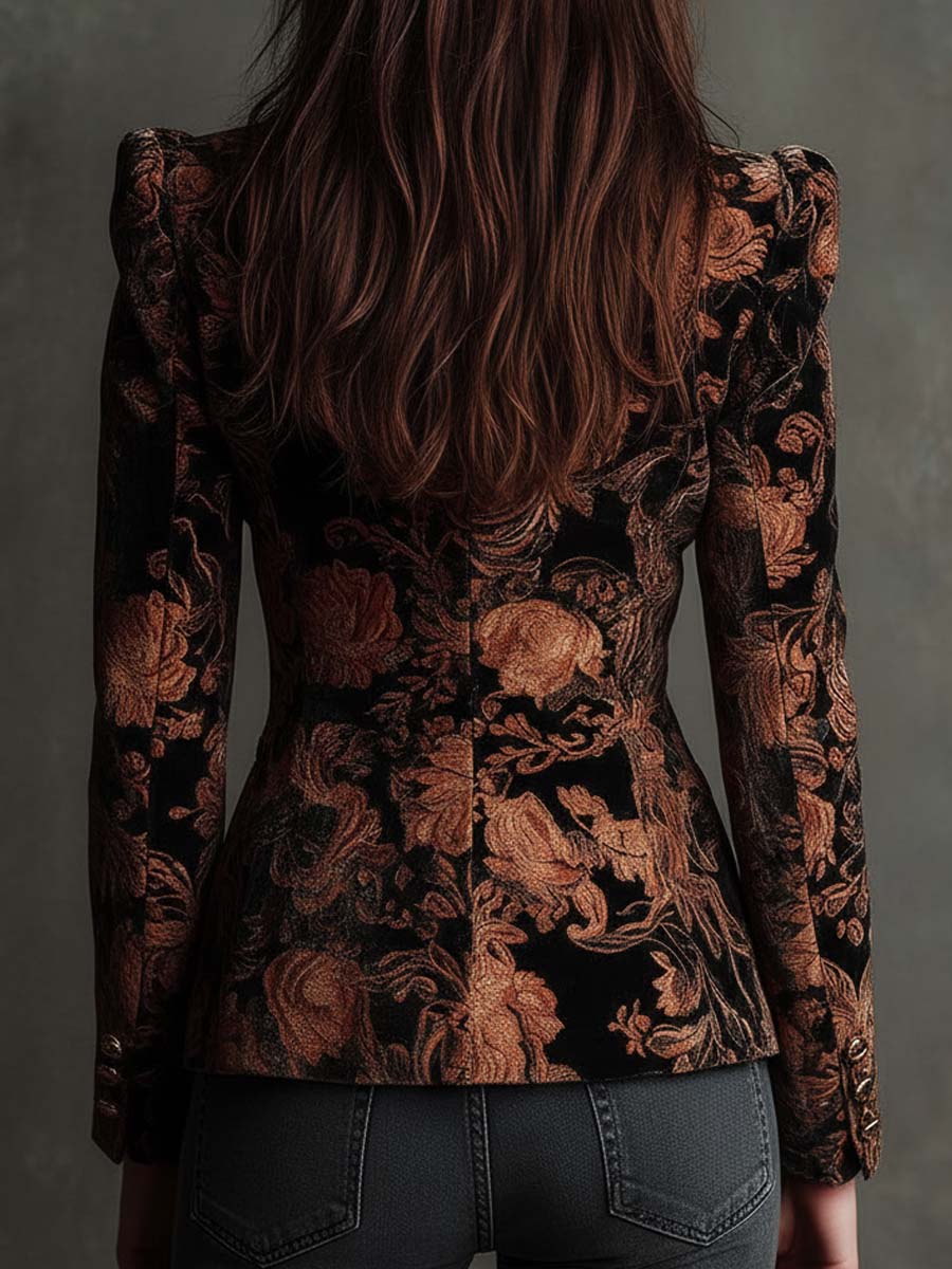 Sienna | Black and Bronze Floral Print Tailored Blazer