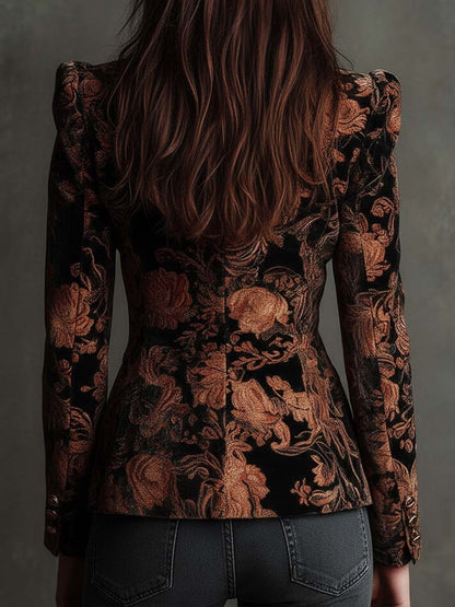 Sienna | Black and Bronze Floral Print Tailored Blazer