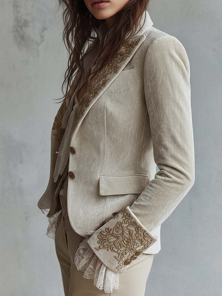 Vivienne | Ivory Embroidered Tailored Blazer