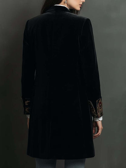 Dahlia | Black Baroque Print Lapel Slim Fit Blazer