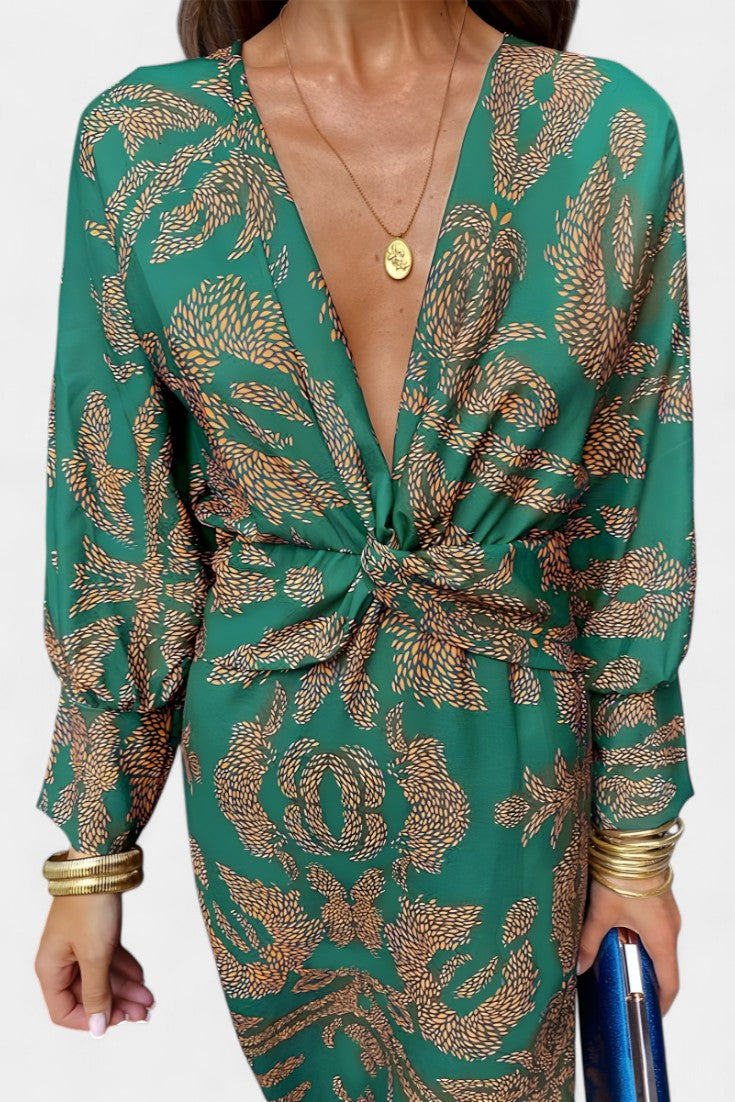 Ema | V-Neck Front-Knot Maxi Dress