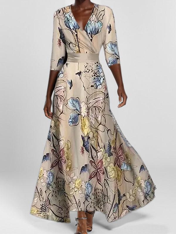 Lea | Seaside Glam Mid-Sleeve Maxi Dress