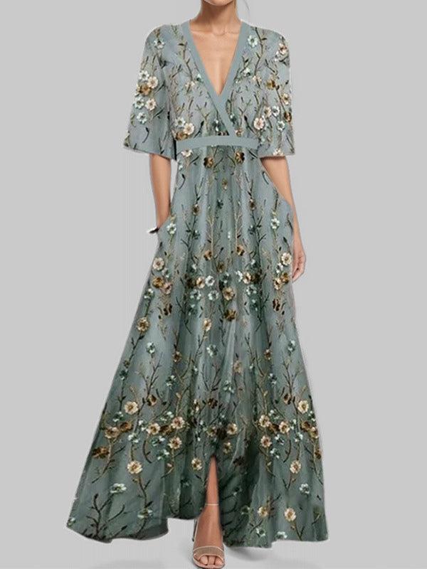 Lea | Seaside Glam Mid-Sleeve Maxi Dress