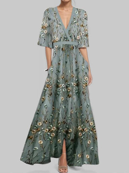 Lea | Seaside Glam Mid-Sleeve Maxi Dress