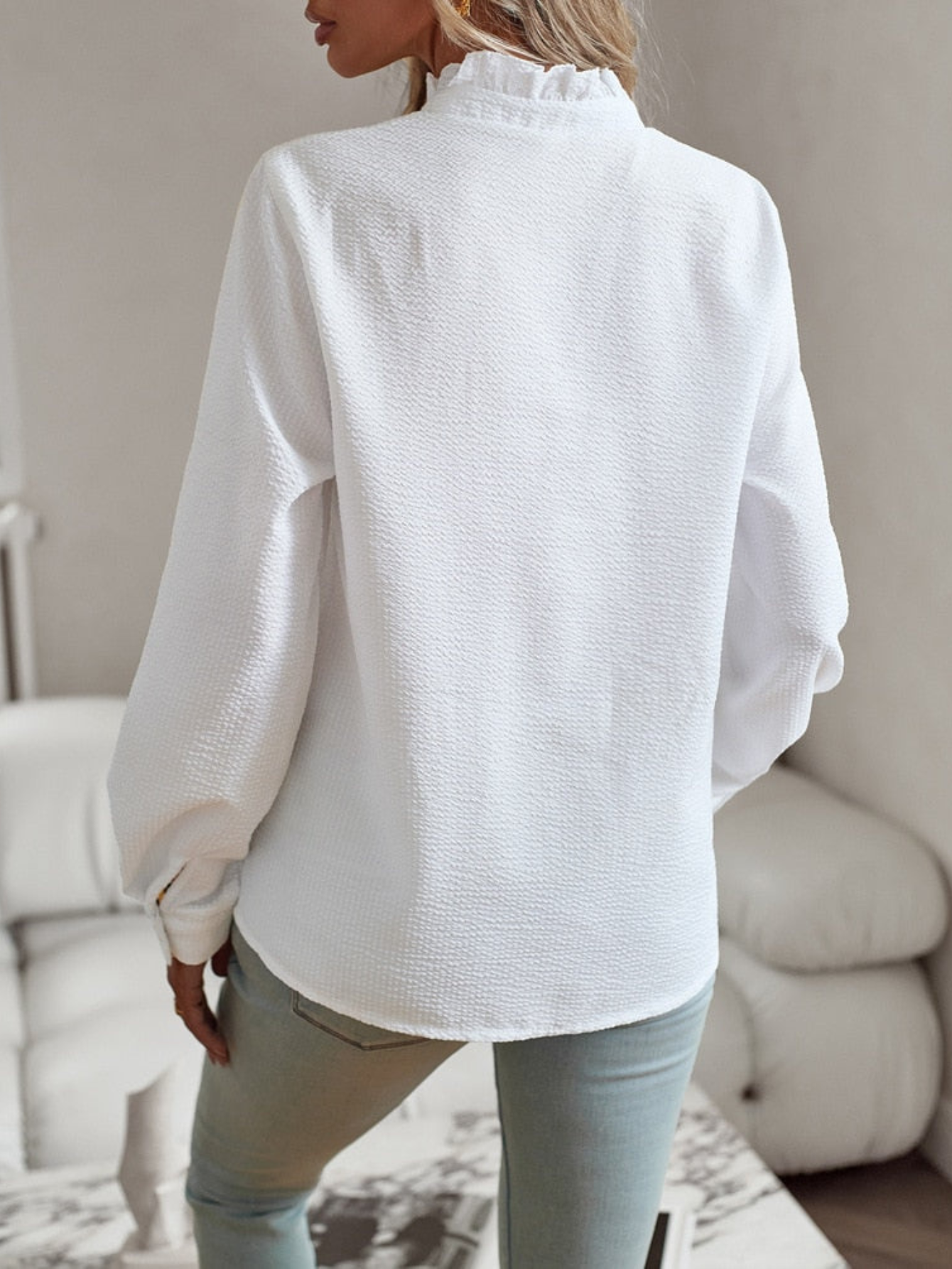 Angela | Ruffle Front Button Blouse