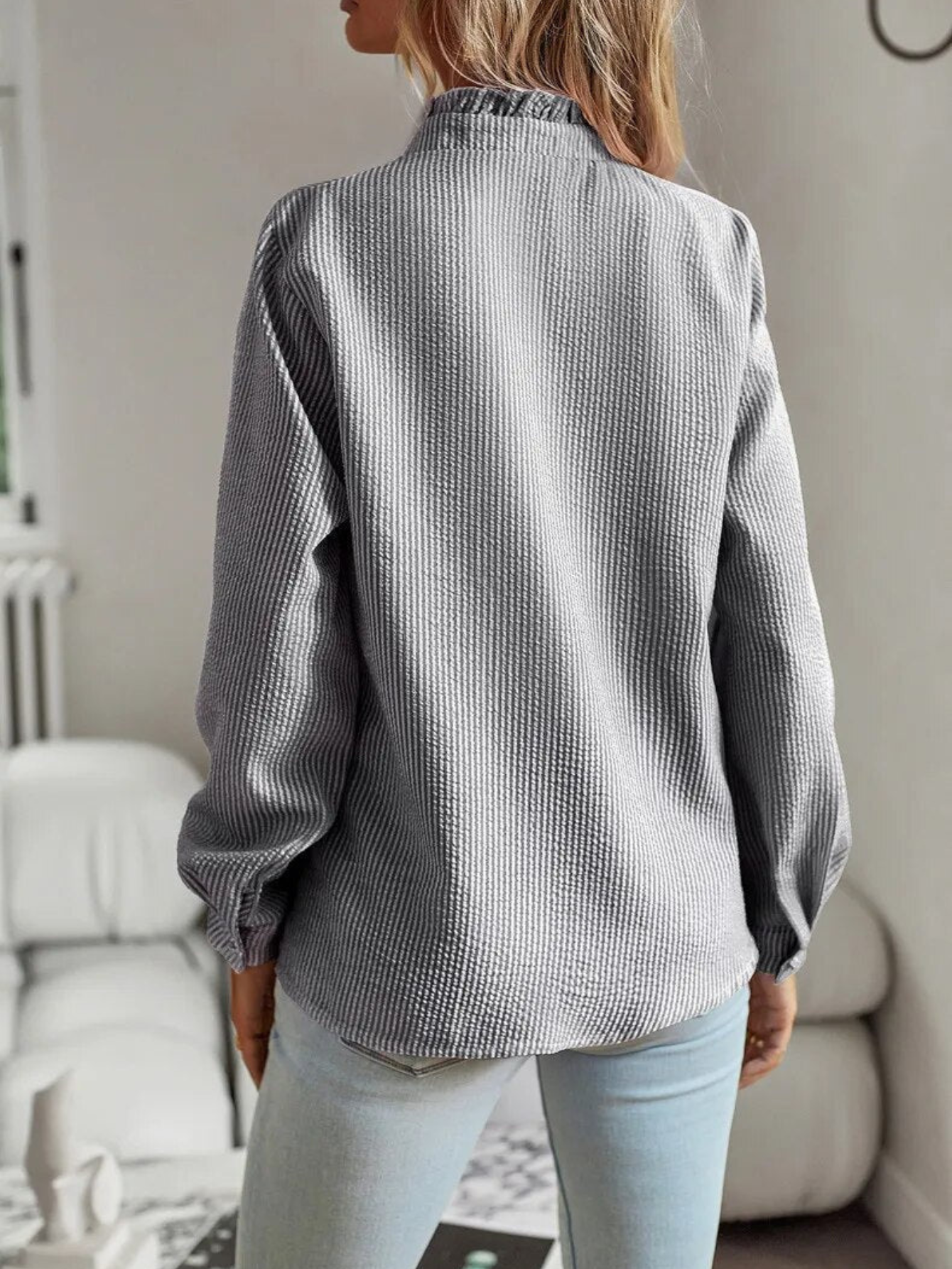 Angela | Ruffle Front Button Blouse