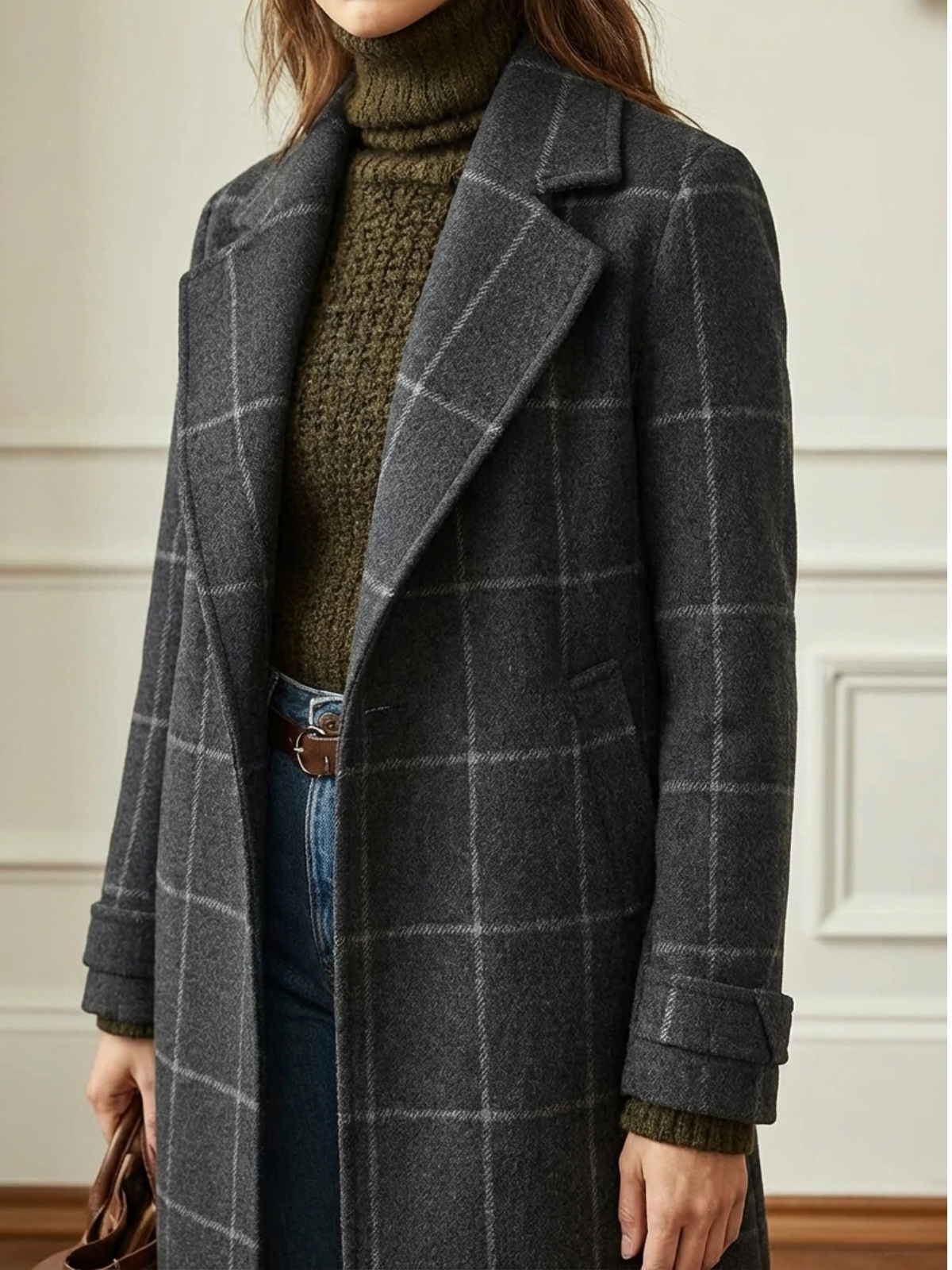 Elowen | Timeless Plaid Wool Long Coat