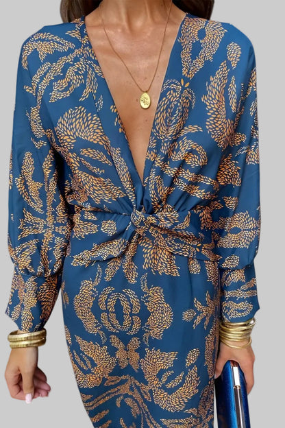 Ema | V-Neck Front-Knot Maxi Dress - women's dress