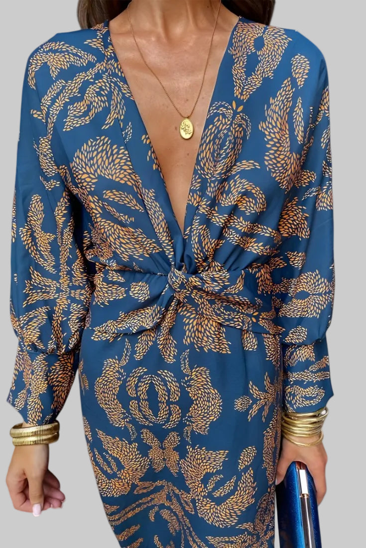 Ema | V-Neck Front-Knot Maxi Dress - women's dress