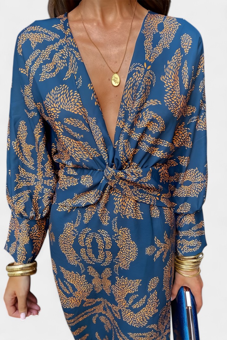 Ema | V-Neck Front-Knot Maxi Dress