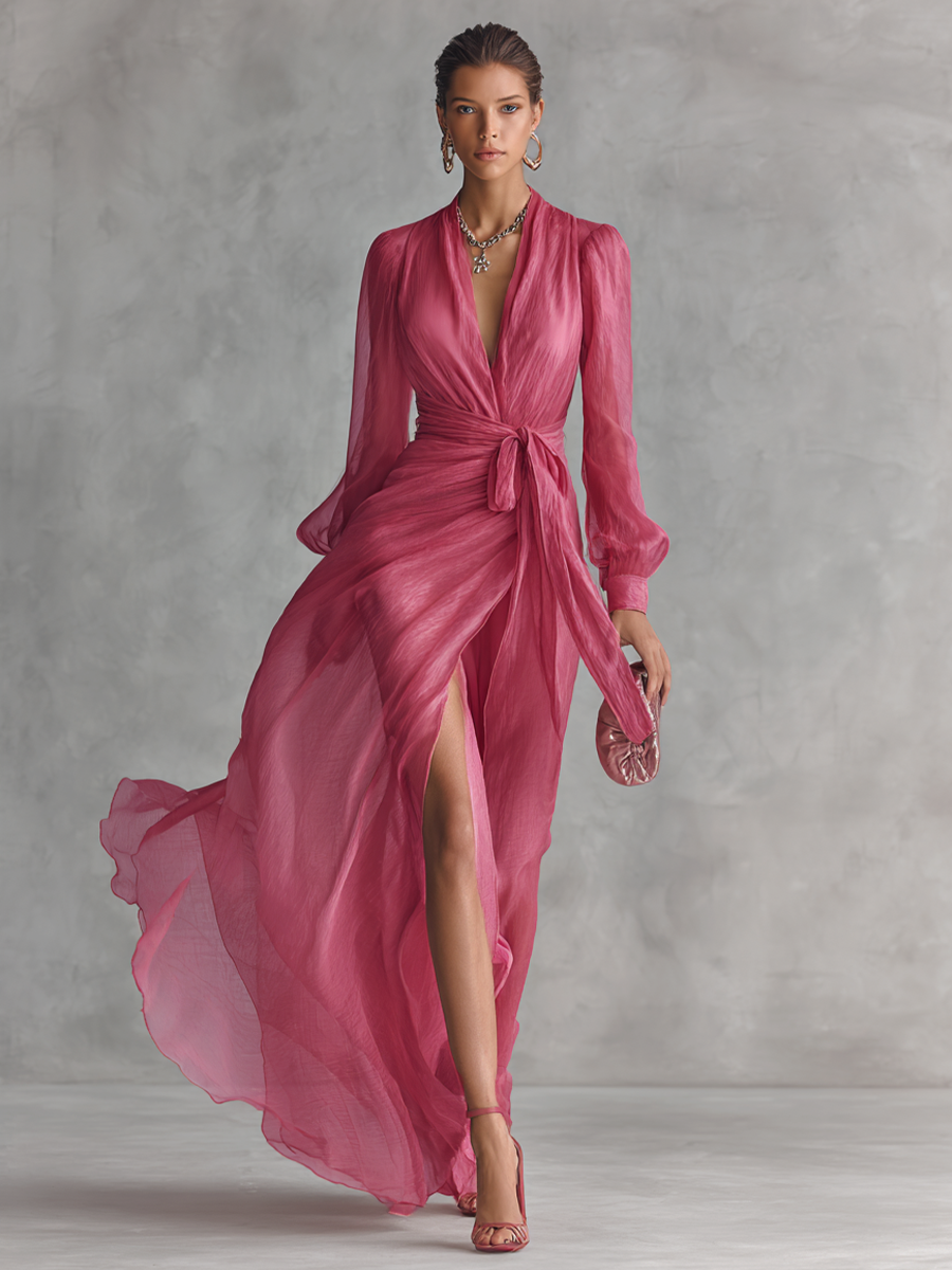 Cordelia | Pearl Chiffon V Neck Maxi Dress