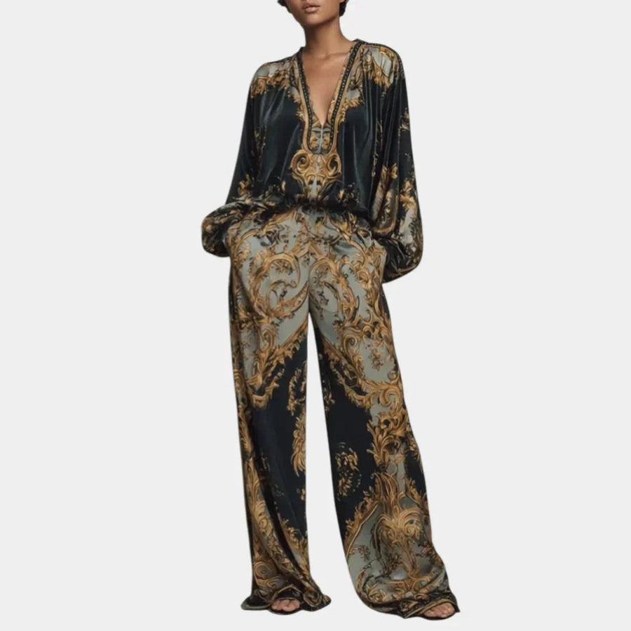 Valentina | Baroque Floral Palazzo Pants Set - women's set