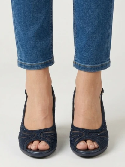 Heather | Elegant Rhinestone Peep Toe Slingback Heels