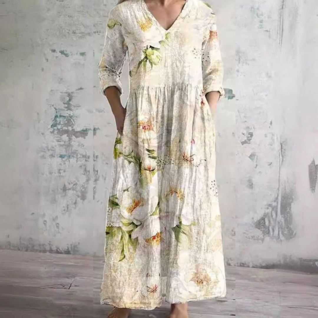 Anne | Beige Floral Summer Dress