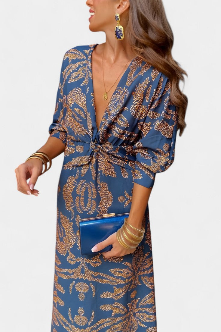 Ema | V-Neck Front-Knot Maxi Dress