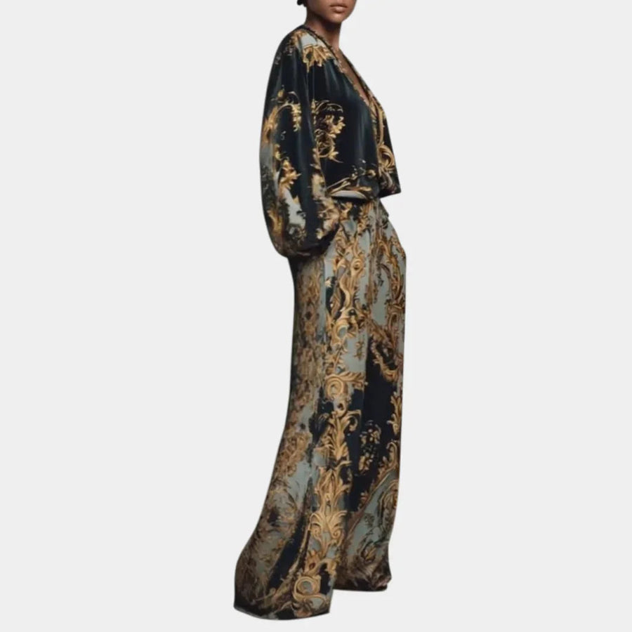 Valentina | Baroque Floral Palazzo Pants Set