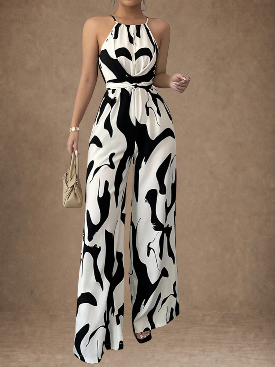 Abstract Print Halter Jumpsuit