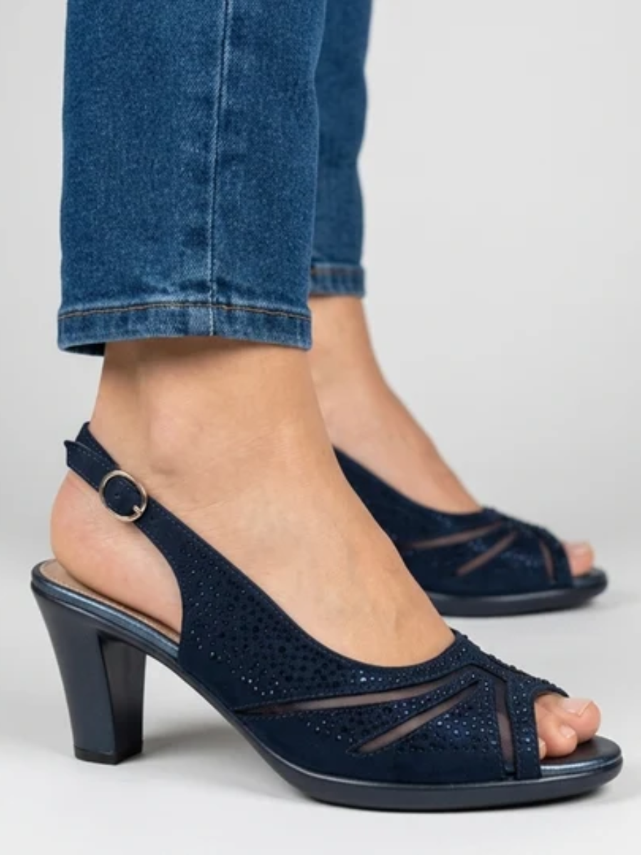 Heather | Elegant Rhinestone Peep Toe Slingback Heels