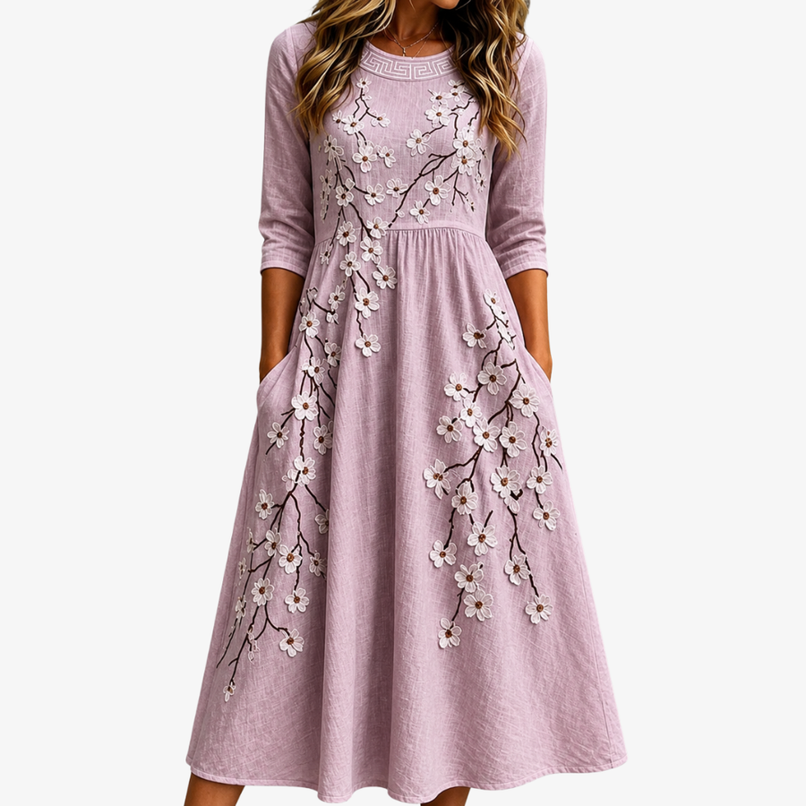 Floral Blushing Orchard Midi Dress - women's midi dress