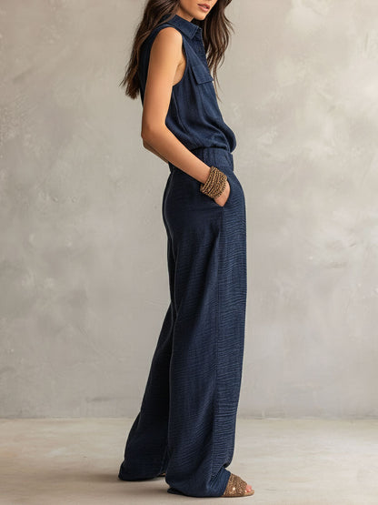 Midnight Navy Sleeveless Utility Jumpsuit with Belt