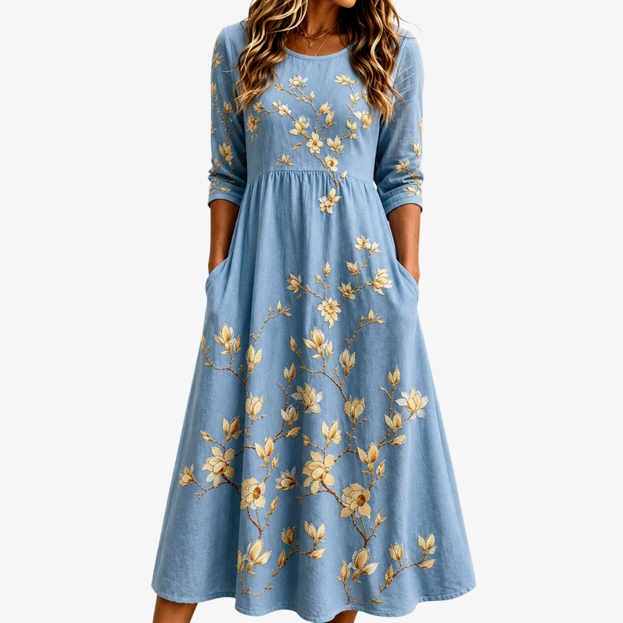 Pocket Bluebell Meadow Midi Dress - women's midi dress