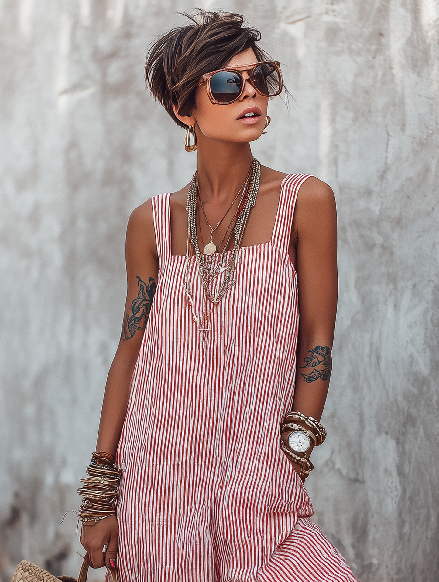 Striped Square-Neck Sleeveless Jumpsuit