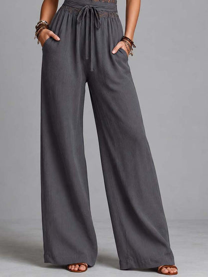 Charcoal Gray Lace Wide-Leg Jumpsuit