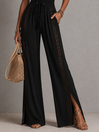 Elegant Boho Lace Panel Wide-Leg Jumpsuit