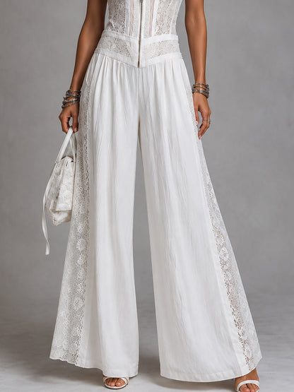 Retro High-Neck Wide-Leg Lace Jumpsuit