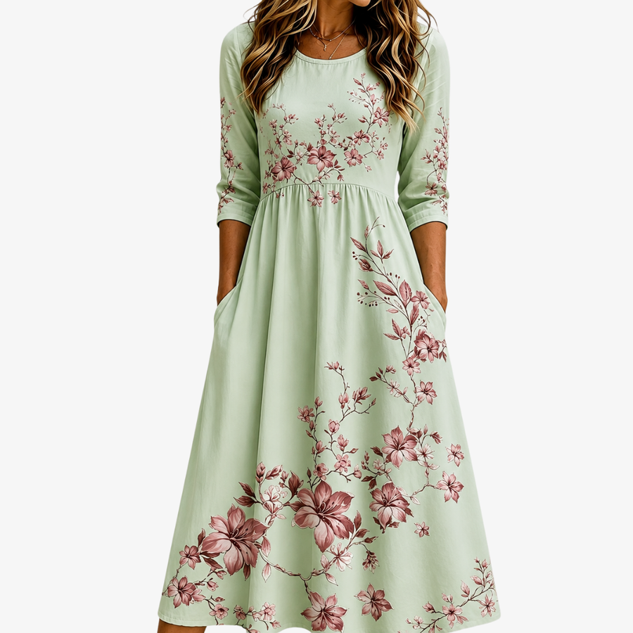 Amelia | Sage Blossom Grace Pocket Midi Dress