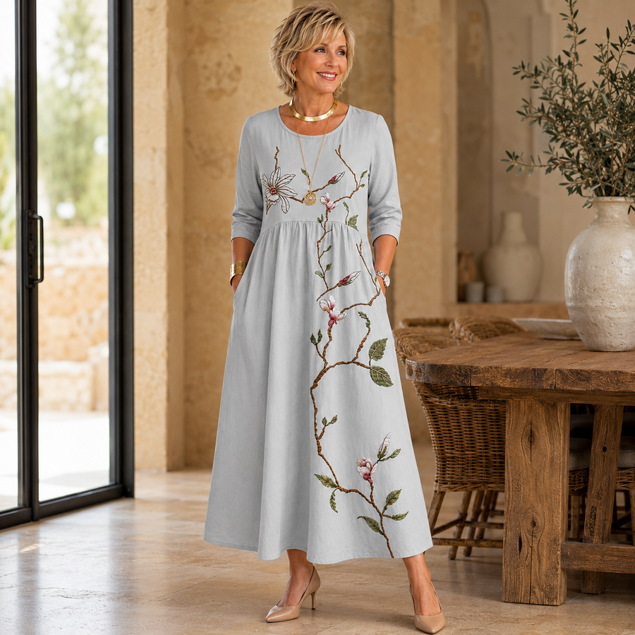 Silver Meadow Blossom Pocket Midi Dress