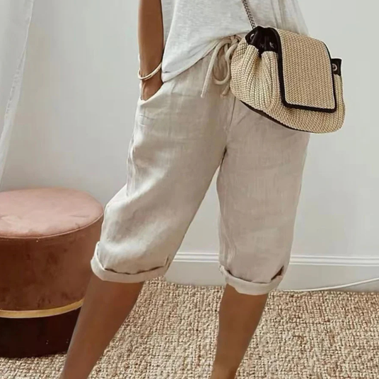 Fenley | Linen Drawstring Capri Shorts