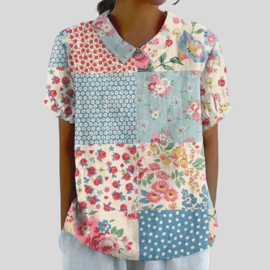 Noémie | Patchwork Vintage Blouse - women's blouse