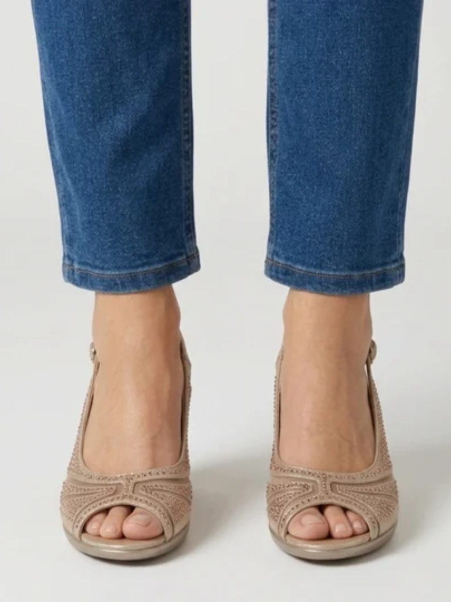 Heather | Elegant Rhinestone Peep Toe Slingback Heels