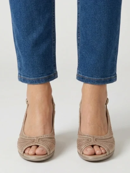 Heather | Elegant Rhinestone Peep Toe Slingback Heels