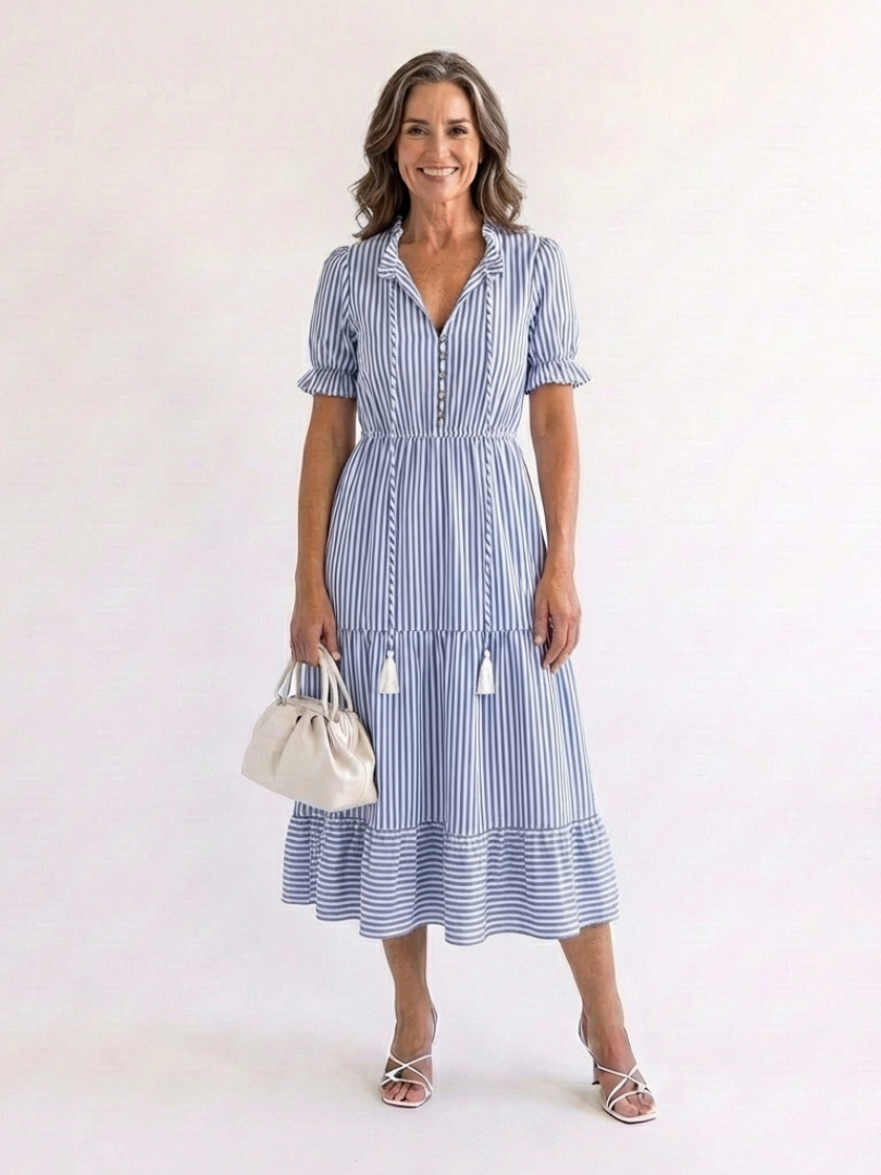 Dakota | Striped Short-Sleeve Midi Dress - women's dress