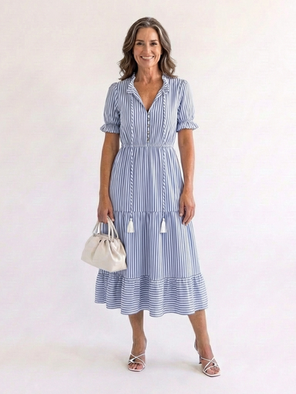 Dakota | Striped Short-Sleeve Midi Dress - women's dress