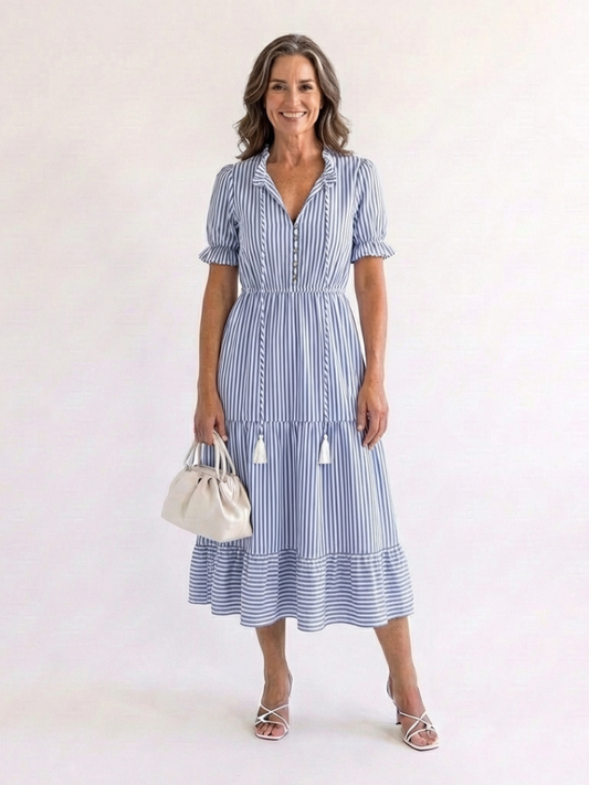 Dakota | Striped Short-Sleeve Midi Dress - women's dress