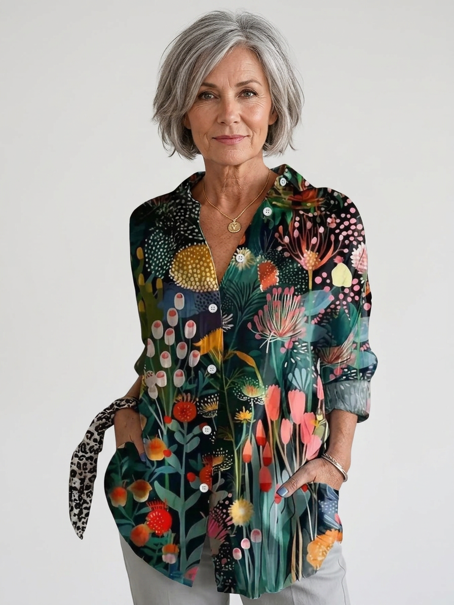 Angela | Vibrant Artistic Button-Up Blouse